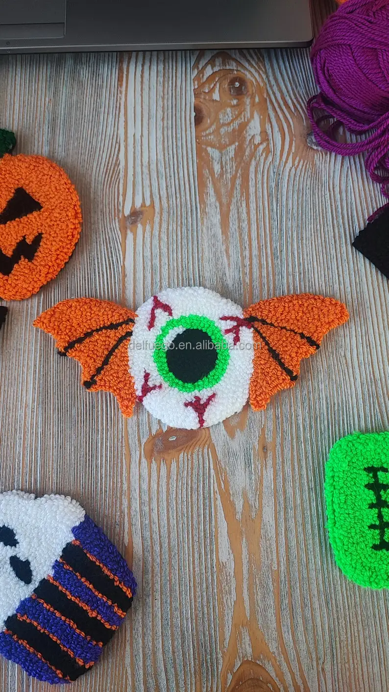 Halloween Decorations Handmade Ghost Pumpkin Luxury Mug Rug Punch Needle Coaster