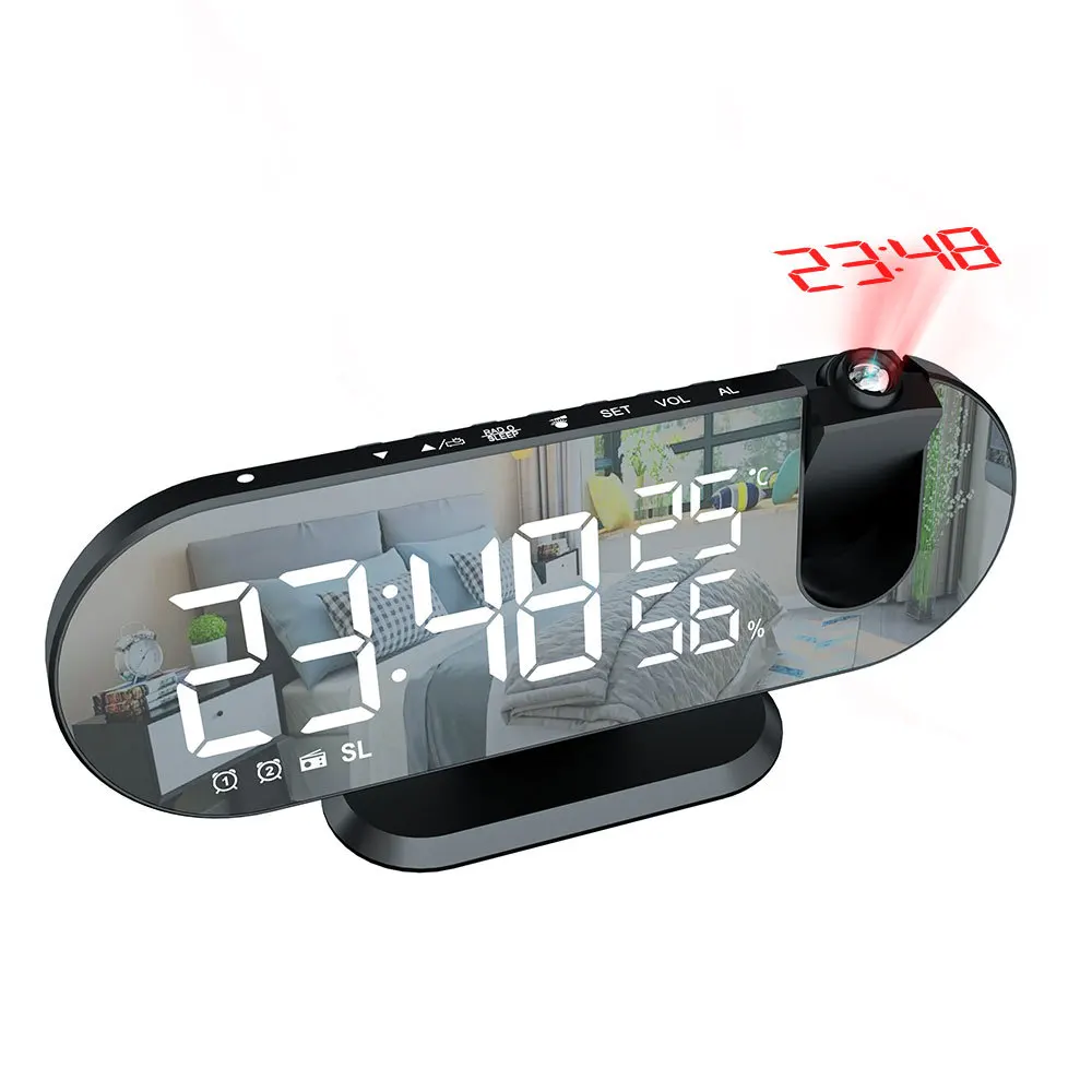 NISEVEN Hot Sale FM Radio Digital Clock Led Brightness Control Digital Projection Alarm Clocks With 180 Time Projection