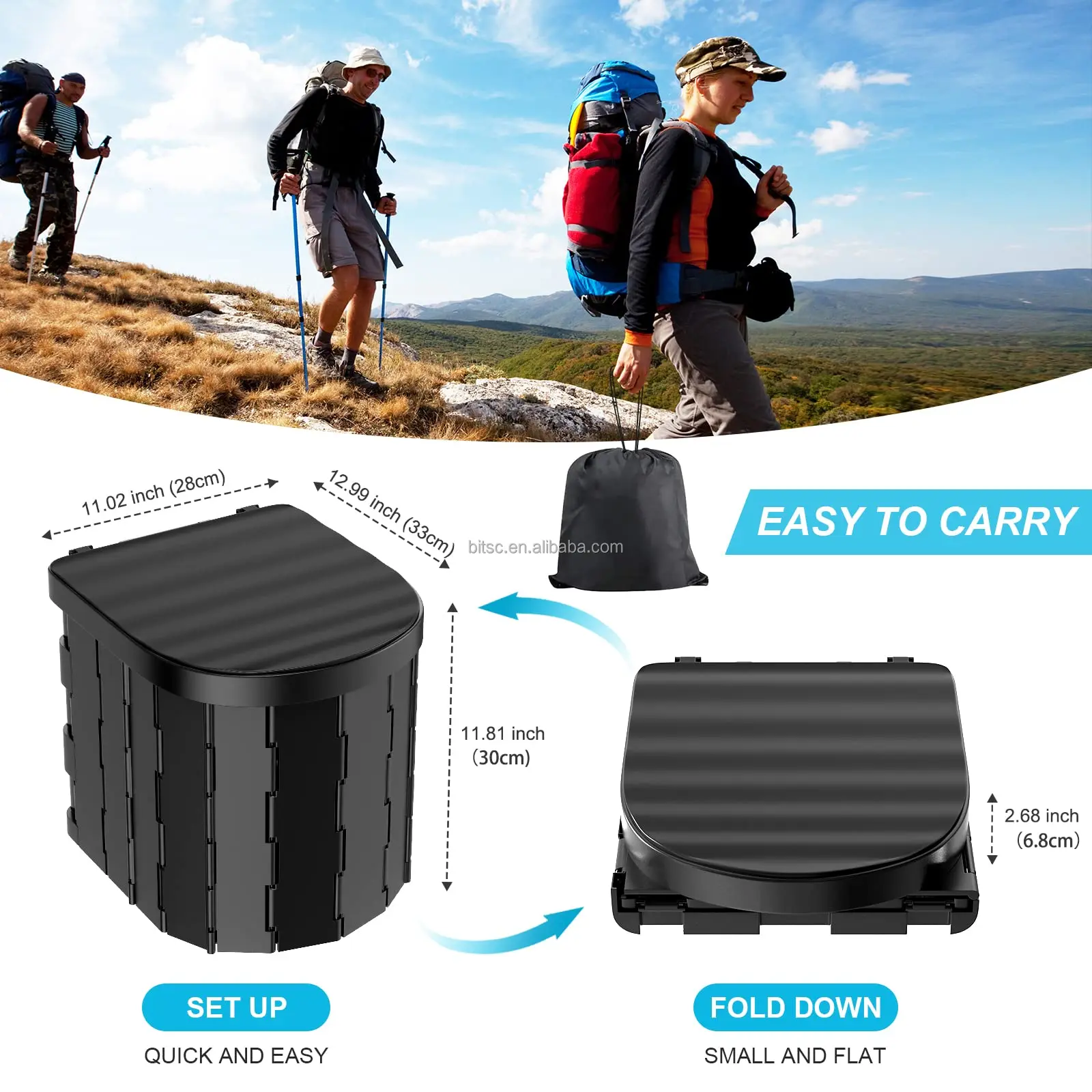 Light Weight Movable Camping Toilets Outdoor Portable Foldable Toilet Seat Outdoor Washable Plastic Camping Toilet