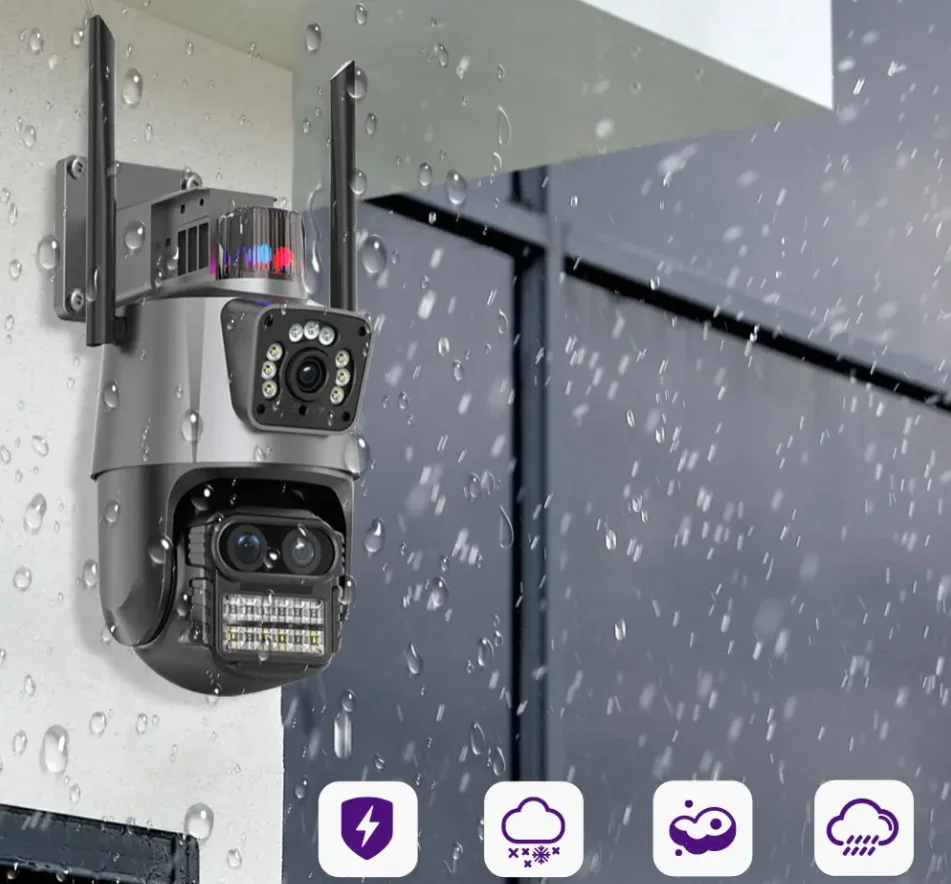 Icsee 9MP triple lens dashboard camera 8X zoom 360 AI PTZ CCTV camera colorful night vision 4K wifi outdoor camera