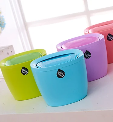 1.5L Household Mini Table Dust Bin Use for Desk and Living Bathroom Shake Lid Sanitary Bucket Garbage Can Plastic Blue Round