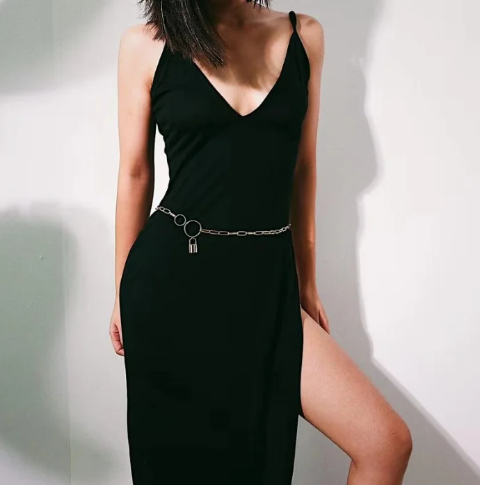 
XG1390 Versatile temperament round body chain female sexy simple lock geometric chain waist chain 