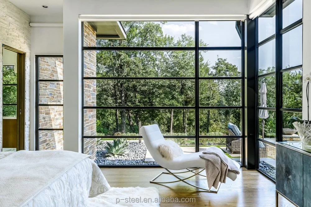 Modern double tempered glass panel insect-Proof ,anti-UV Steel Doors and Windows with grill design for sunlight room
