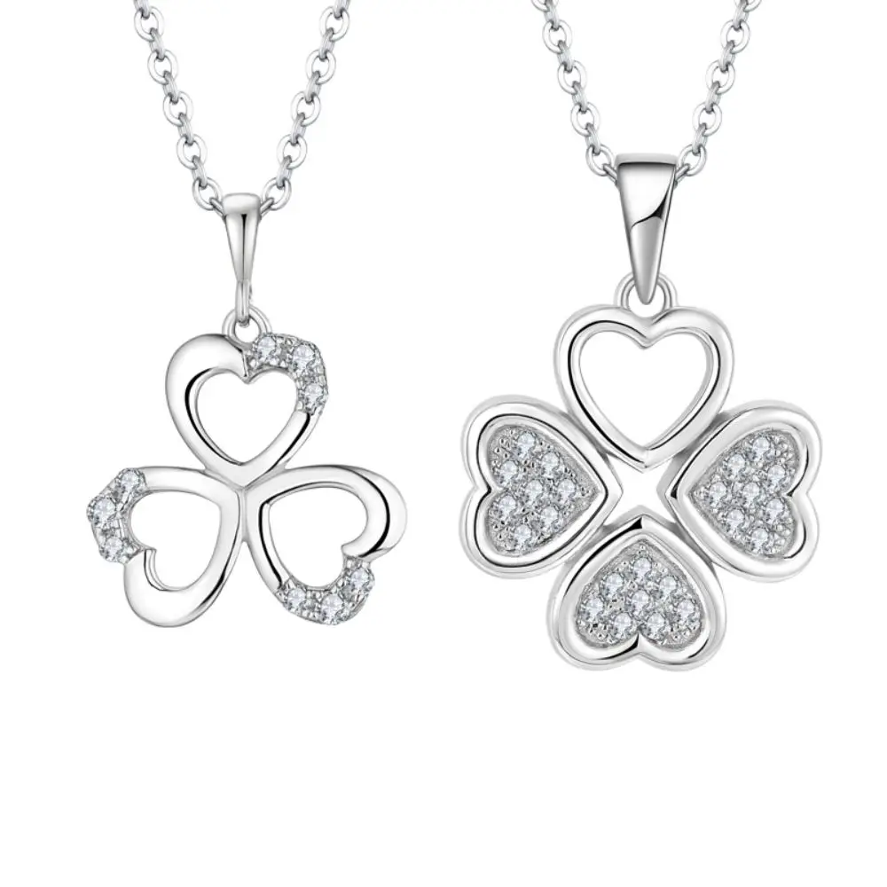Beautiful 925 Sterling Silver Pendants 3A Cubic Zirconia Rhodium Plated Four Leaf Clover Love Heart Necklace Pendant