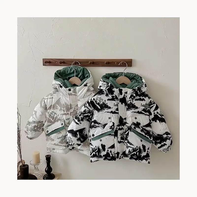 Kids down short warm coat winter baby thick camouflage padded jacket for boys and girls