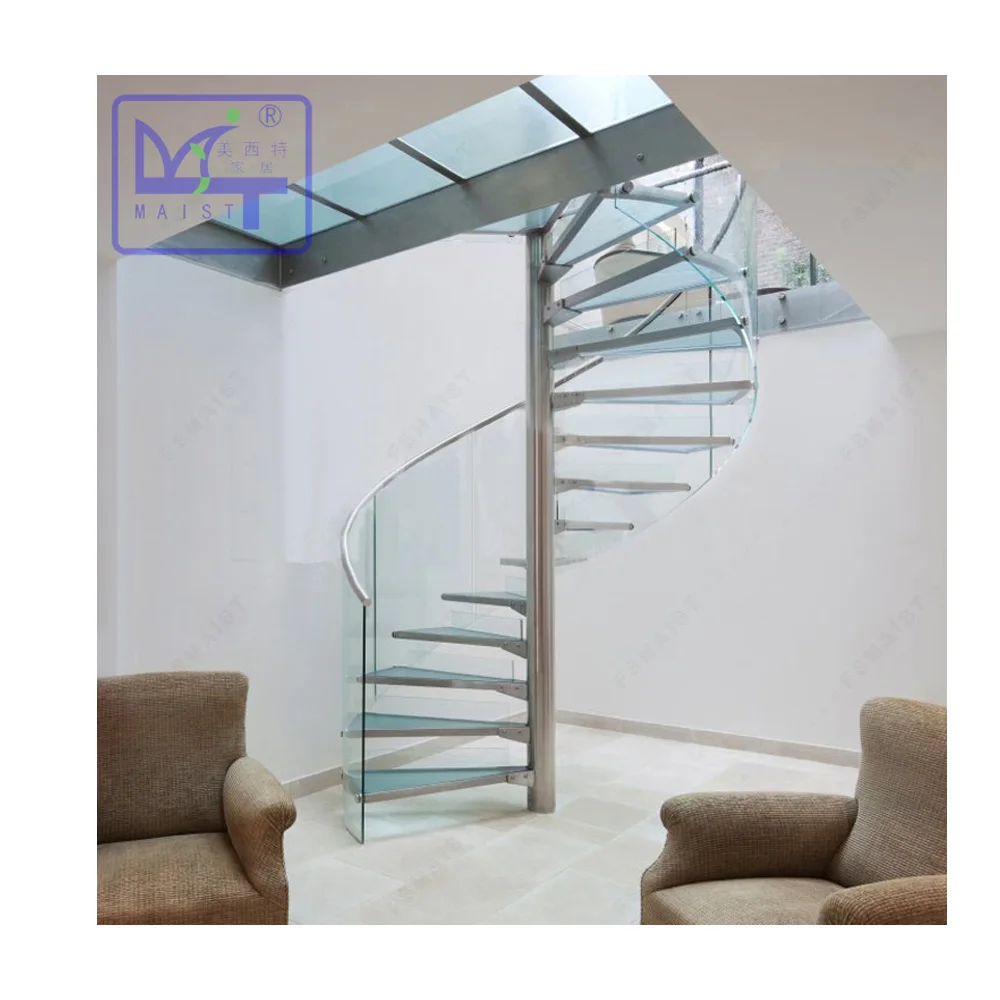 304/316 stainless steel glass stairway indoor/outdoor  spiral staircase made in China-Maist