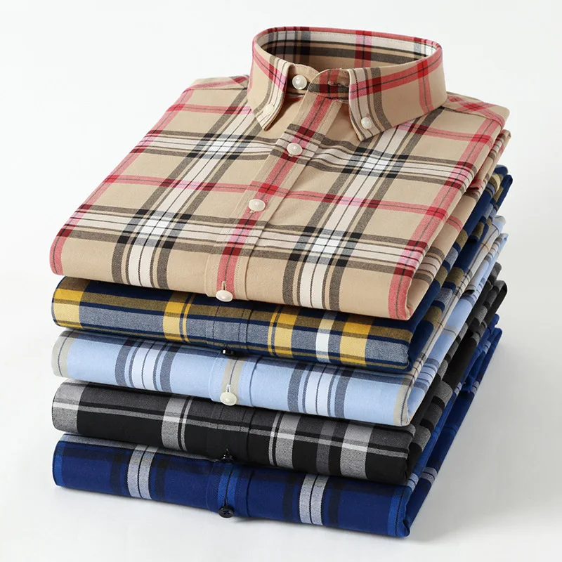 England Custom Logo Autumn High Quality 100% Cotton Long Sleeve Plaid Casual Button Down Shirt for Men