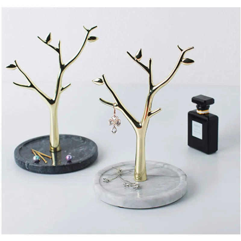 Decorative Marble Base Jewelry Display Tree Stand For Earring Necklace Holder