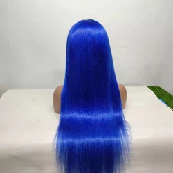 13X4 Colored Light Pink Lace Frontal Wigs Straight Grey Blue Purple Lace Front Human Hair Wig for Women