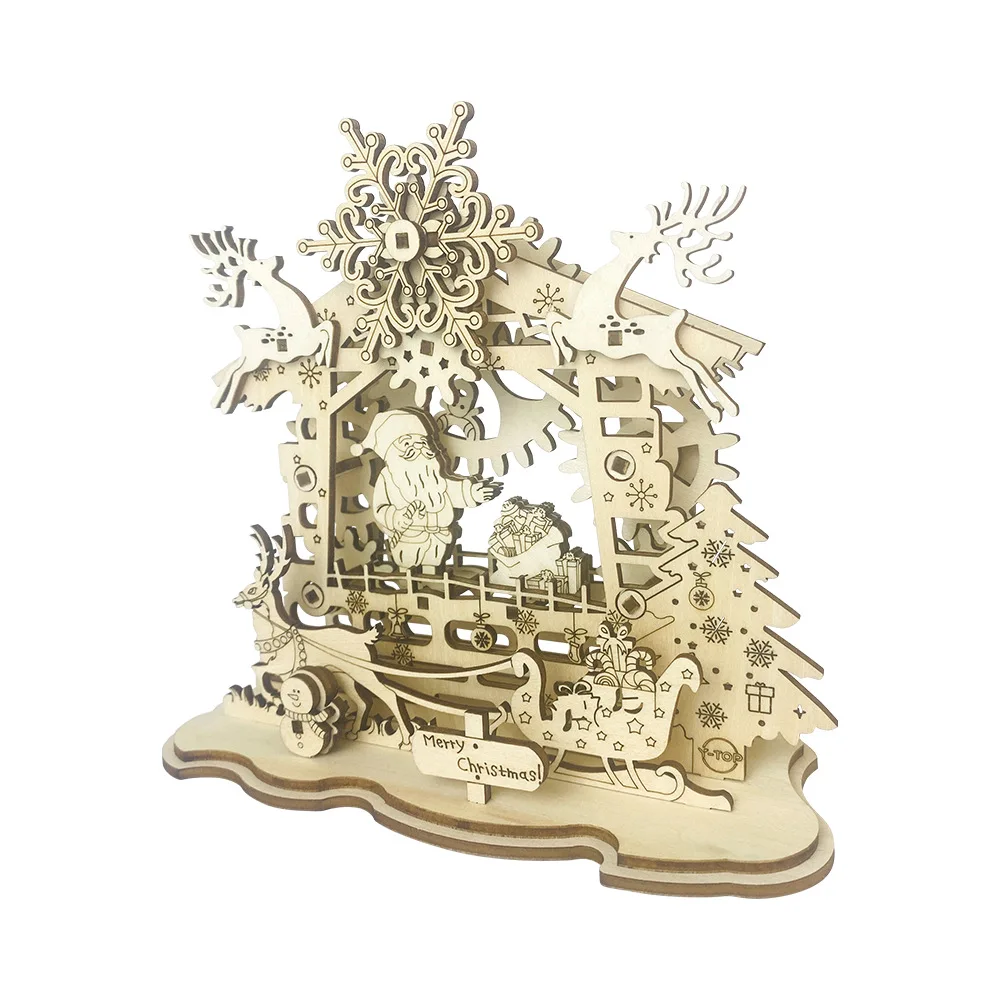 2022 New Wooden Christmas Ornaments Kids Xmas Gifts Snowman Tree Elk Wooden House 3D Puzzles for kids