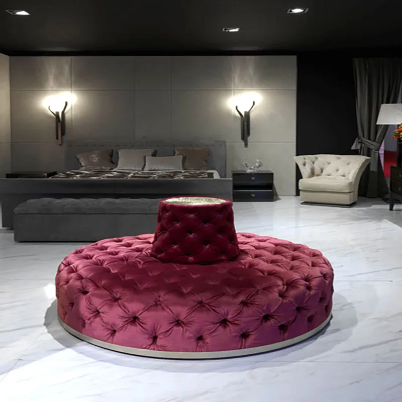 MIUR New model product hotel circular modern lobby red tufted round sofa design red velvet sectional button-tufted sofa