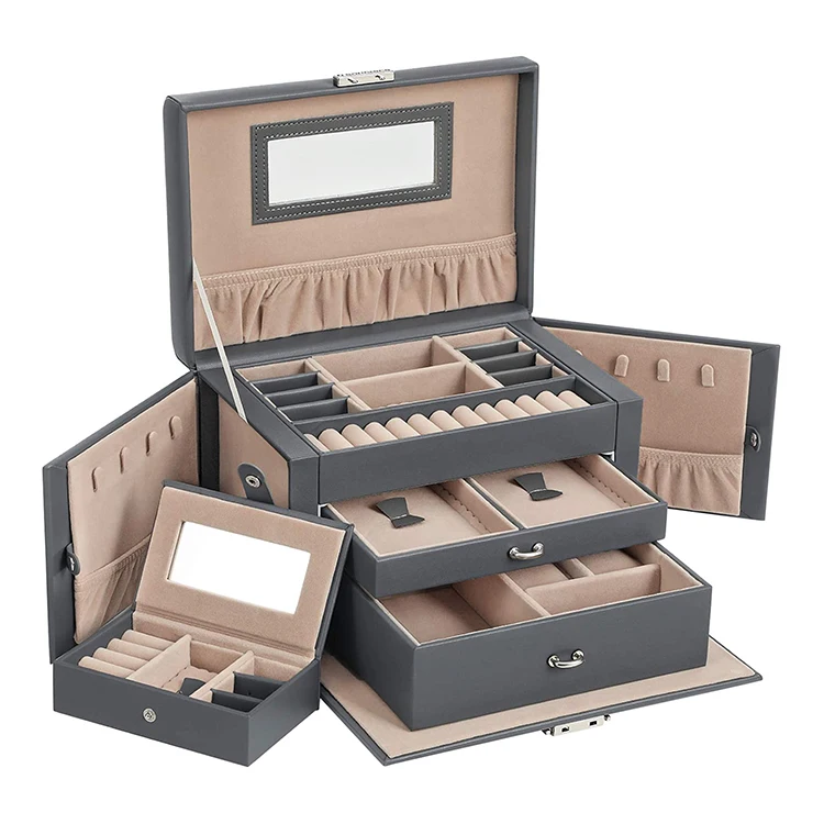 
Luxury Black White Leather Jewelry Boxes With Logo And Large Mirror Jewelry Box 