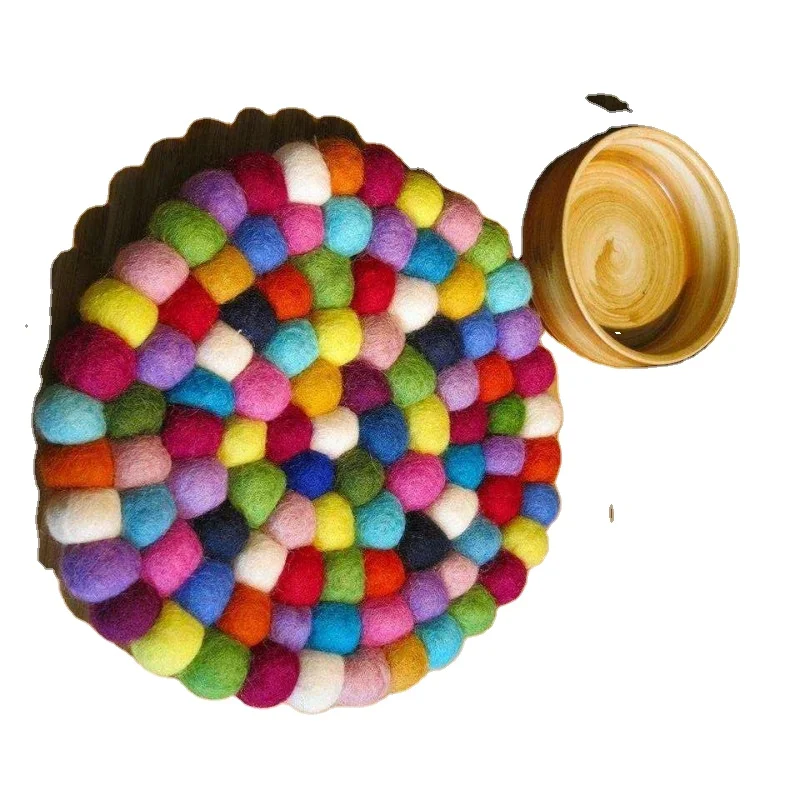 High QualityFelt Ball Trivet Place mats Hot Pot Mats Felt ball Coasters 100 % Wool Handmade