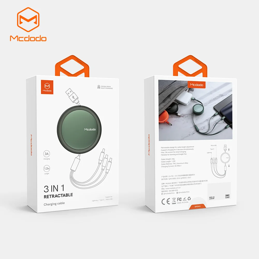  Mcdodo 3A зарядный кабель 3 в 1 Light-ning + Micro Type C для передачи данных мульти зарядное устройство USB
