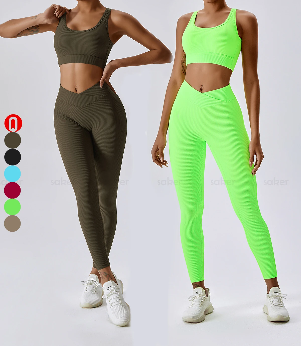 New arrival gym clothing women ribbed yoga sportswear with 2 pieces set strappy bra and v cut leggings gym outfit sets for women