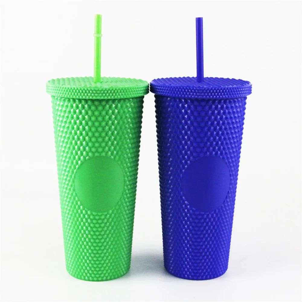 Two-Tone Matte Reusable Tumbler with Lid and Straw,24oz Matte Plastic Studded Cup Volume BPA Free (Purple)