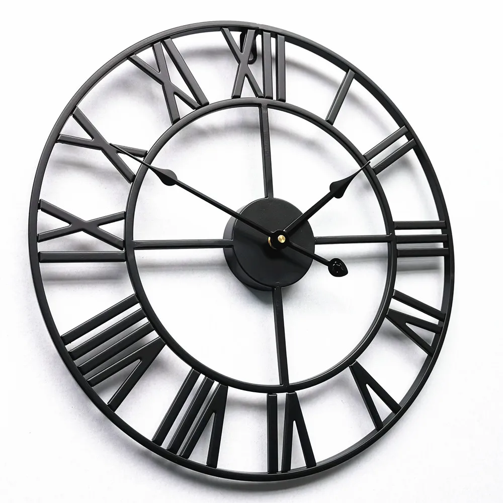 Oversized Quartz Silence Clocks Round Shape Metal Vintage Roman Digital Wall Clock on Sale
