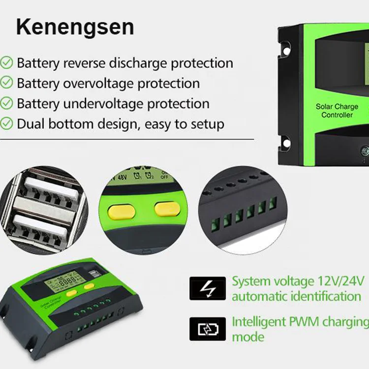 LCD DisplayPWM Battery Charging30A 60A 80A Solar Panel Charging Controller 12/24/36/48V PWM Solar Charging Controller