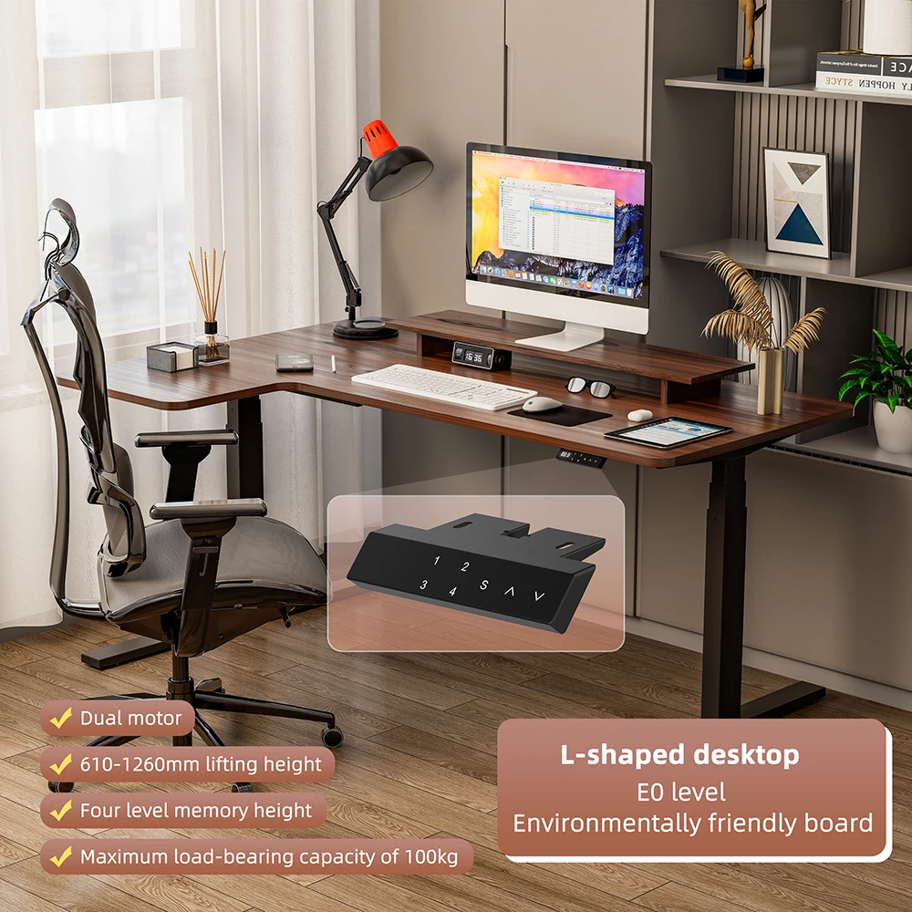 Eco Friendly Office Height Adjustable Lift Standing Desk Computer Table Electric Corner L Shape Sit Stand Desk Frame
