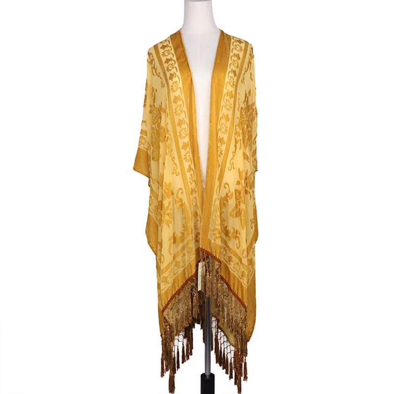 
Ladies Soild Burnout velvet kimono women cover up autumn ruana free people kimonos female blouse 