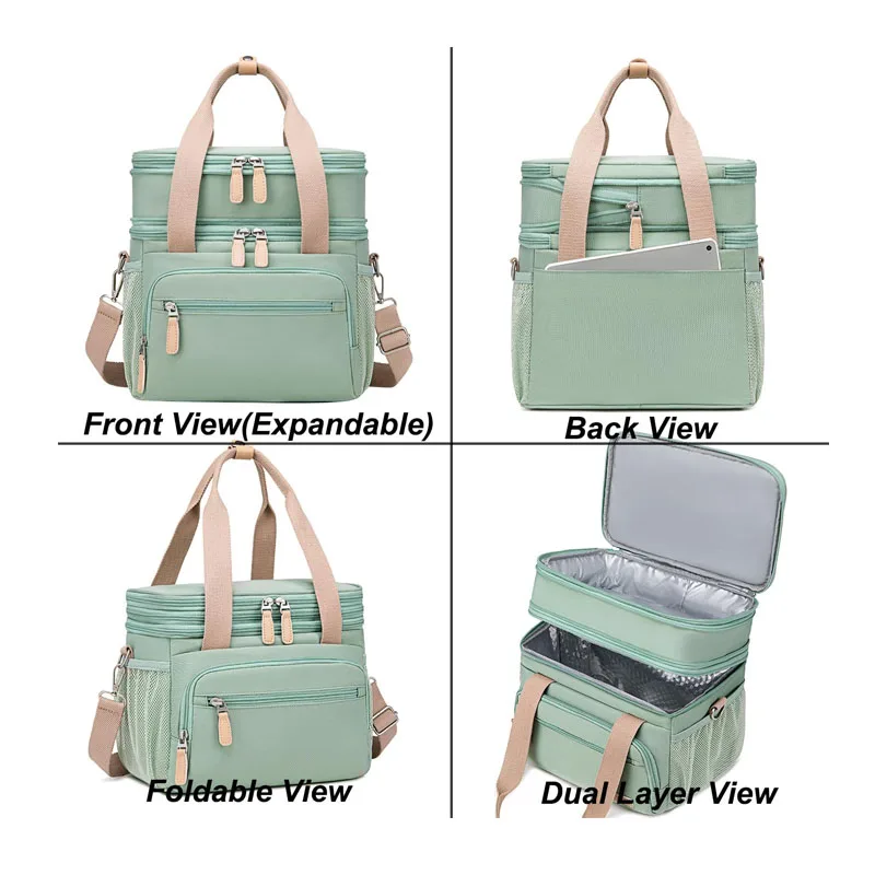 Leak Proof Lunch Box for Work Large Lunch Cooler Bag With Removable Shoulder Strap with Side Pockets lunch tote Bag