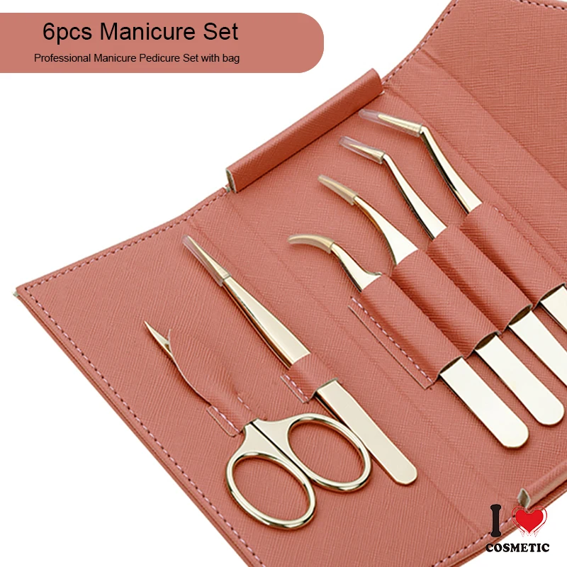 Golden Color Competitive Price False Eyelashes Applicator Tools Set Stainless Steel False Eyelash Clips with Leather Case