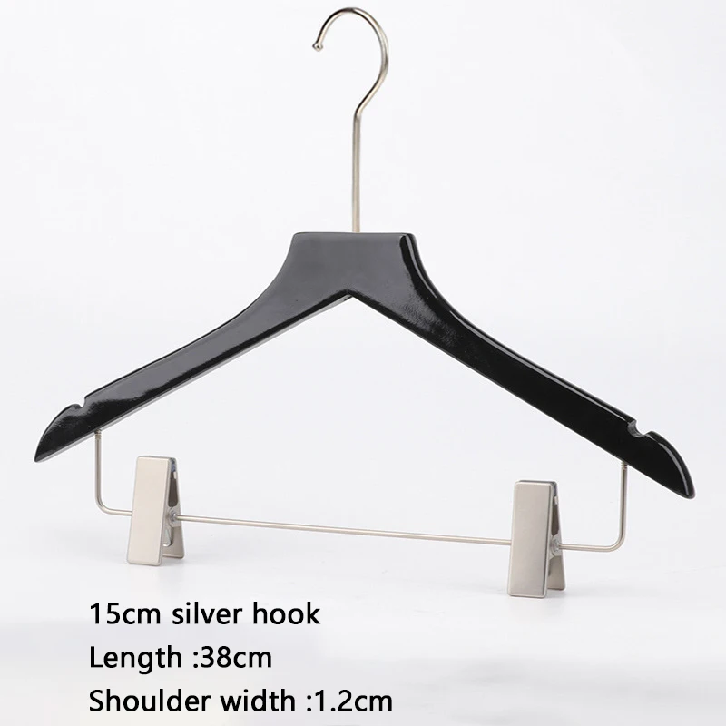 Custom Logo Skirt Trouser Pants Solid Wood Clothes Hanger Gold and Black Wooden Hangers with Clip