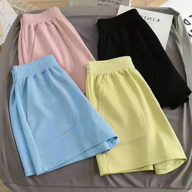 Summer Casual Sports Shorts For Women Loose Hot Pants Literary Wide Leg Pants Bottoms Solid Color Gym Yoga Shorts