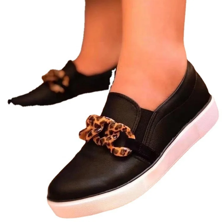 Womens Casual Sports Slip On Chain Shoes Round Toe Outdoor Loafers Comfortable Walking Flats