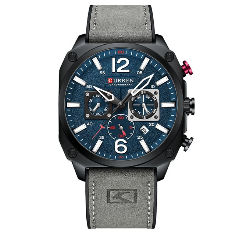 Мужские квадратные часы montre homme CURREN 8398 с поясом повседневные зеленые маленькие трехконтактные хронографом и календарем