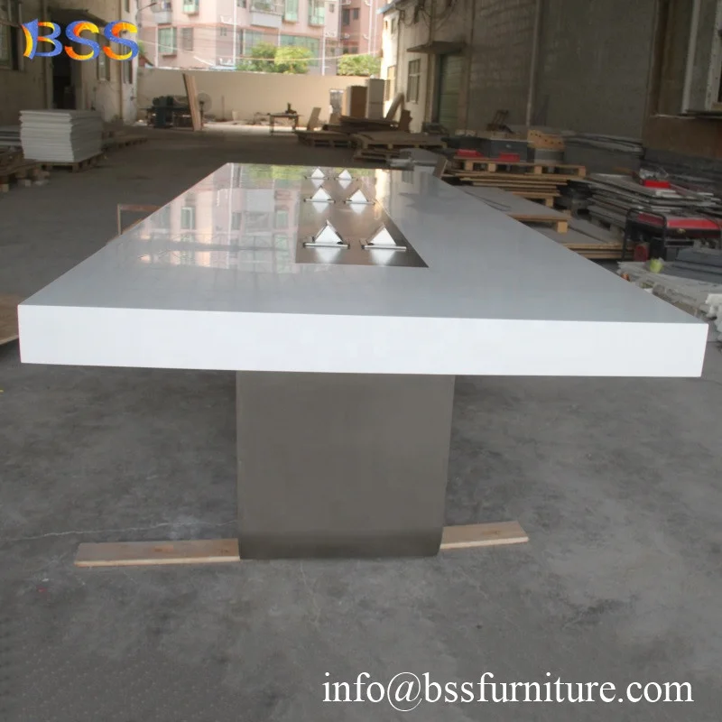 Prefab Boardroom Table Luxury Smart White Long Quartz Stone Corian Marble Top Office Modern Rectangular Shape Boardroom Table