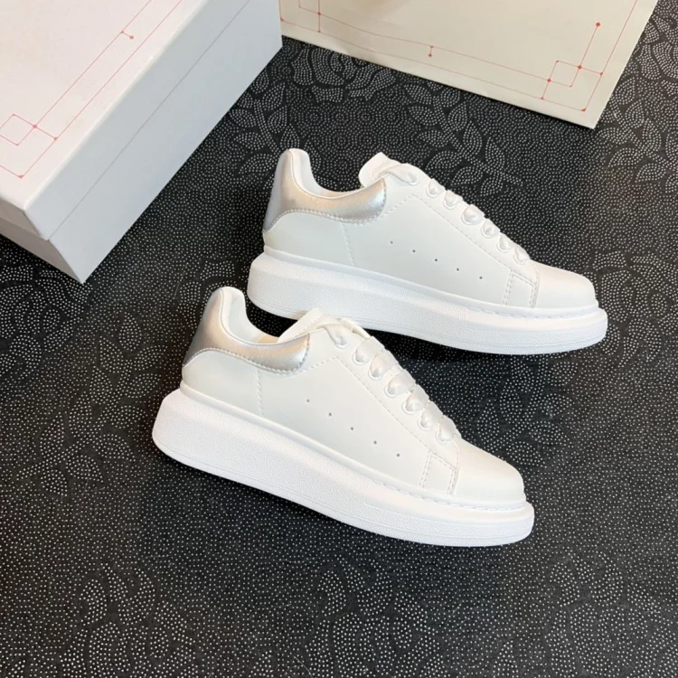 White Casual Genuine Leather Walking Style Alexander Sneaker Walking Thick Sole Shoes For Ladies