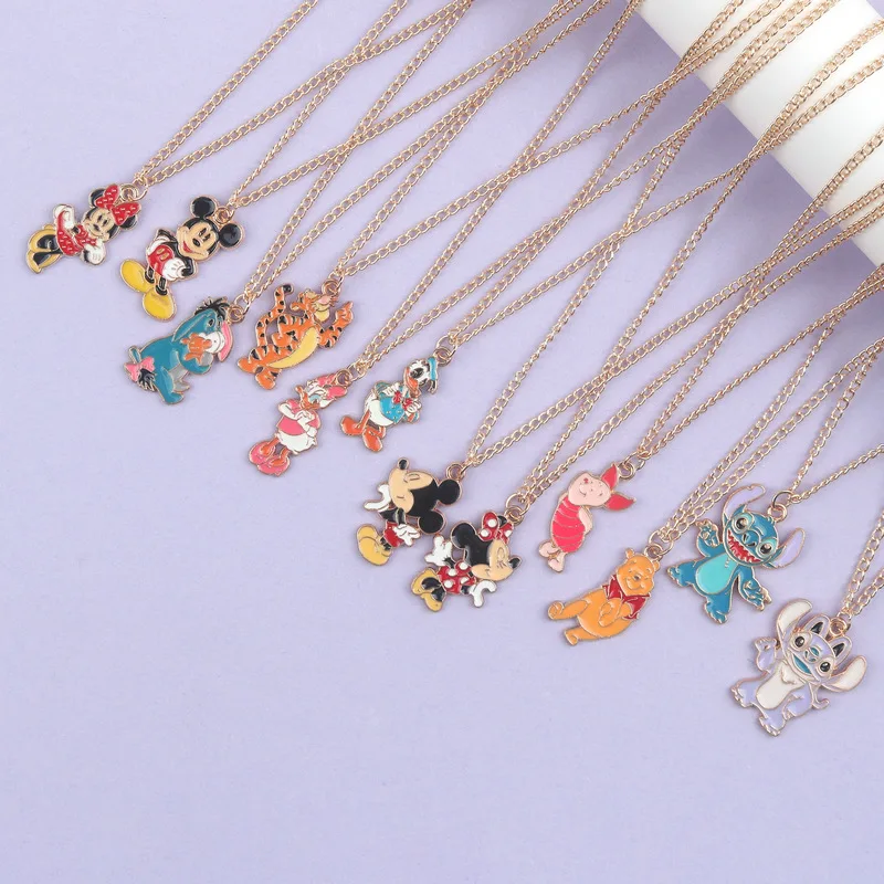 Lovely Cartoon Stitch Mouse Bear Duck Pig Design Necklace Custom Logo Metal Accessories Clothing Ornament Kids Gifts Necklaces
