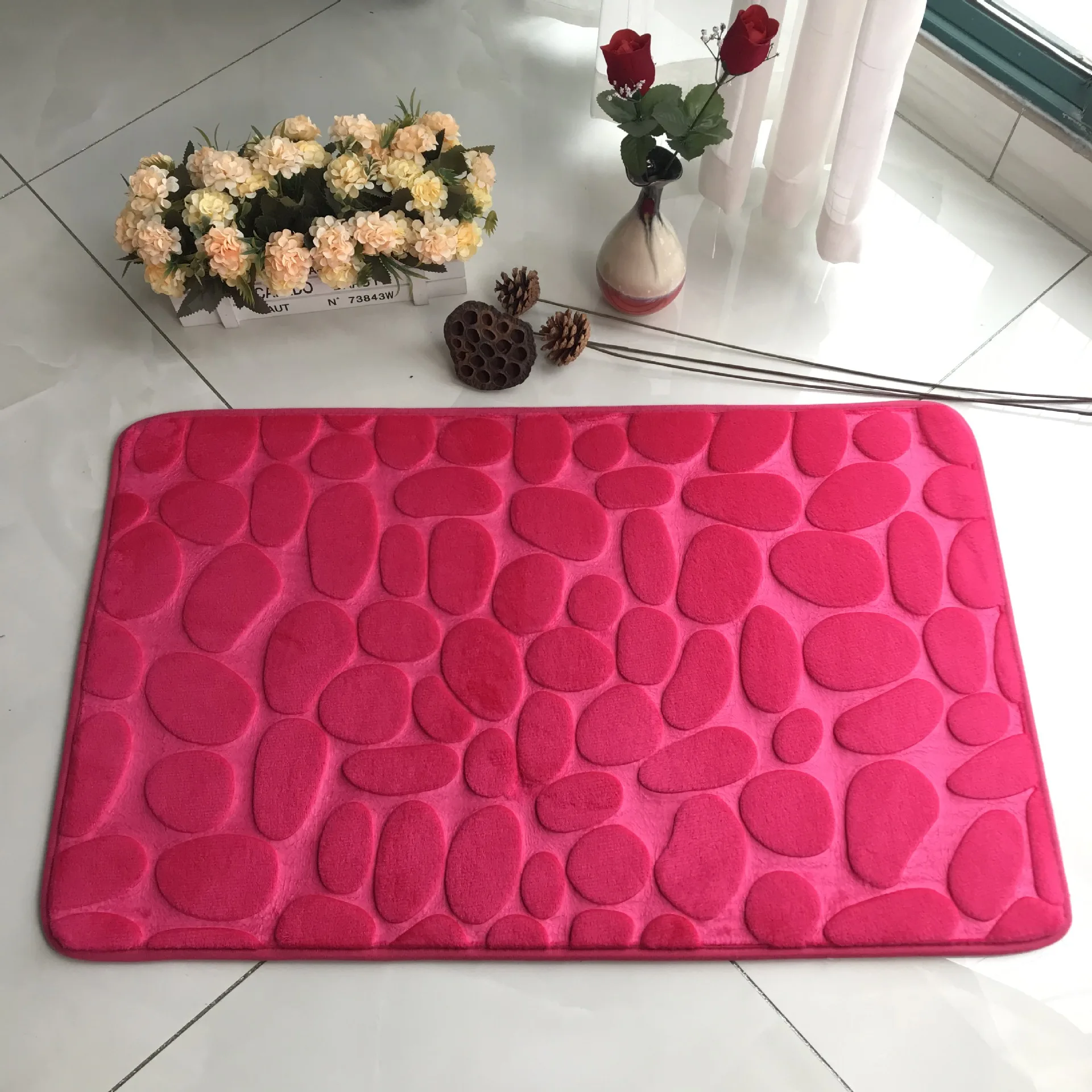 RTS XH customized absorbent bath mat waterproof plain embossed memory foam bathroom rug