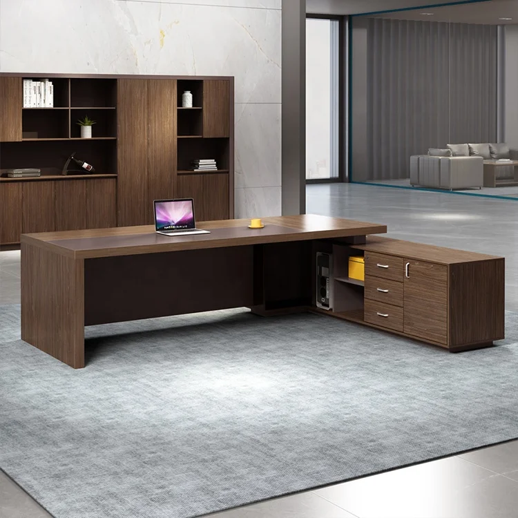 2.4*1.8M Long Rectangle Office Executive Corner Desk With Right Return Classical Boss Office Work Station Table In Walnut Veneer