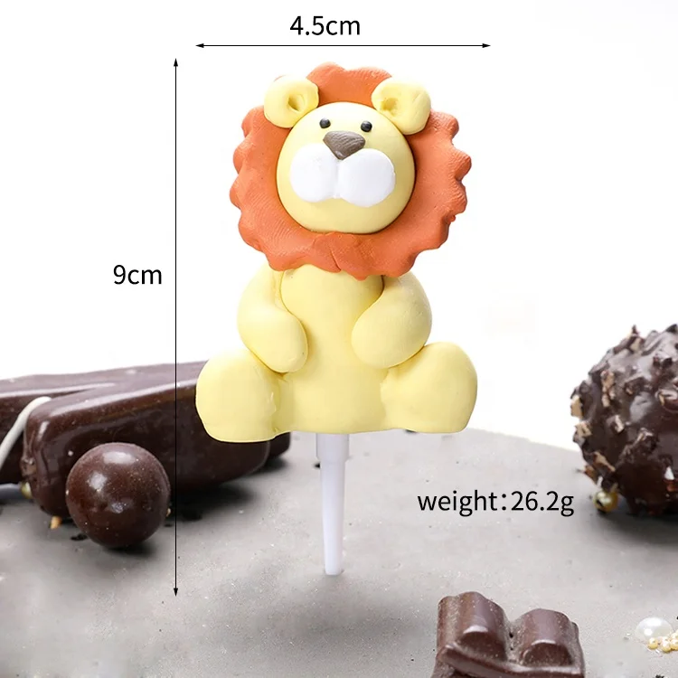 
New happy birthday party cake topper cute lion cake topper resin polymer clay lion cake toppers 