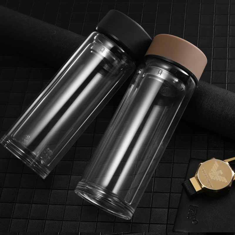 Wholesale Custom Business Double Wall Clear Thermal Insulation Glass Water Tea Infuser Bottle With Filter