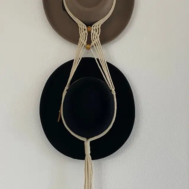 Boho Natural Handmade Gift Farmhouse Cotton Double Hanging Organizer Macrame Hat Holder Hanger