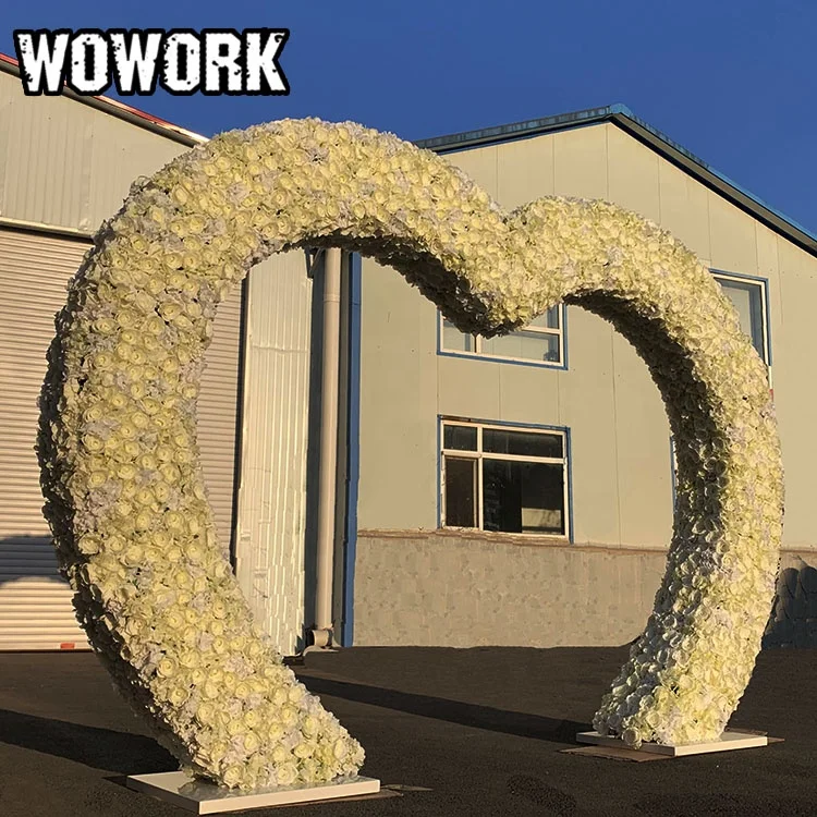 WOWORK 2.4m metal heart shape luminous led lighting wedding arch for events backdrop decoration