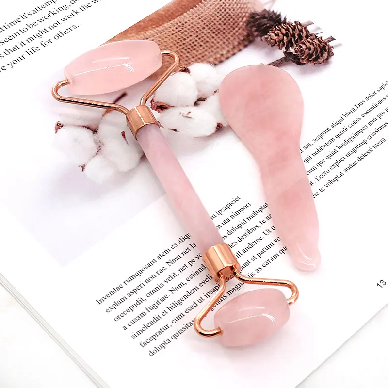
Wholesale Facial Skin Care Natural Rose Quartz Jade Roller Gua Sha Rose Quartz Stone For Face 