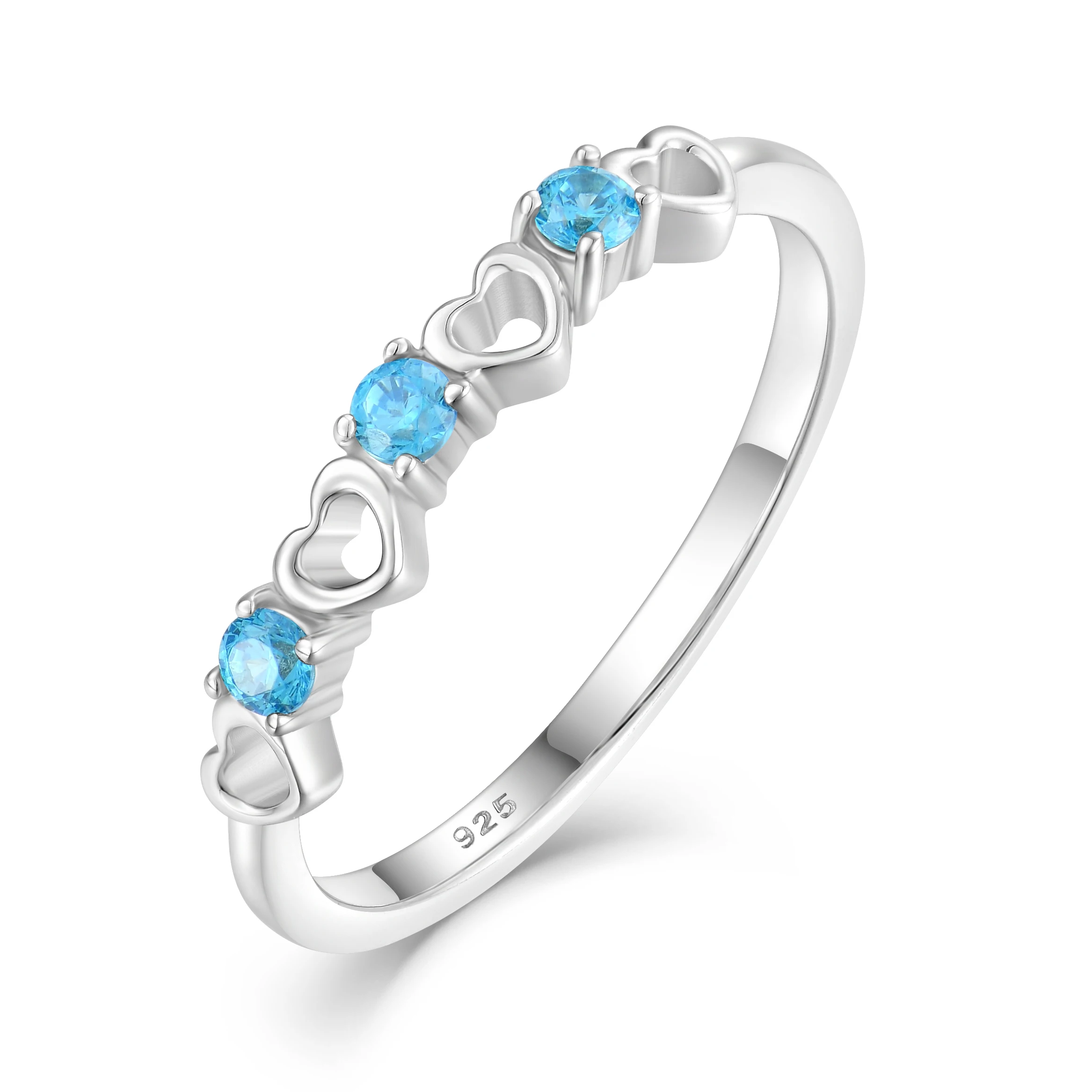 Newest Design Waterproof S925 Silver Hollow Heart Ring Rainbow Gemstone Women Rings Birthday Party Gifts