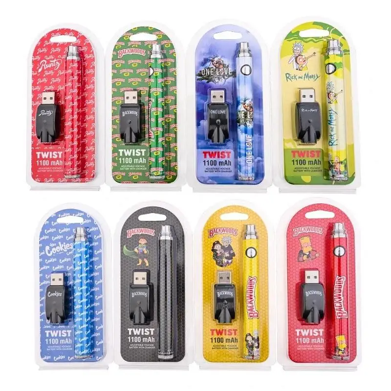 
Fast shipping 1100mah CBD battery 510 thread vape pen cartridges preheating voltage adjustable Twist battery 12 Colors available 