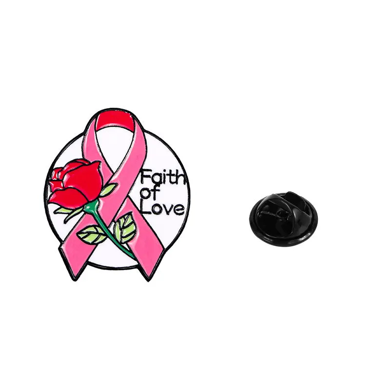 Hot Sale Pink Brooch Custom Cartoon flower Breast Cancer Awareness Lapel Pin Badges