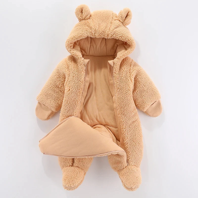 Newborn Winter Jacket Warm Hooded Infant Romper Thicken Soft Cotton Boys Jumpsuit Cartoon Baby Girl Clothes