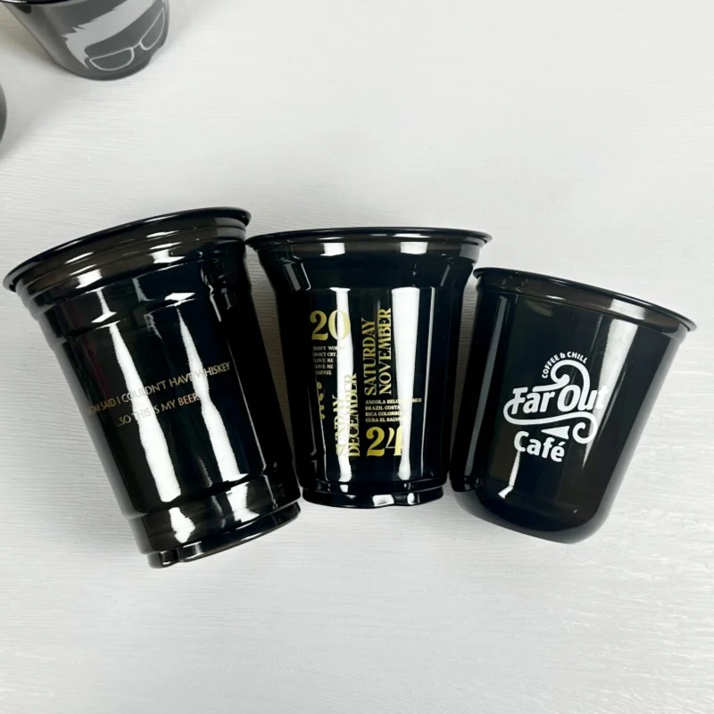 Pet Black Plastic U Cup 12 16oz Cold Drink Coffee Bubble Tea Cup U Shaped Cups with Lid Sprinted Logo Custom Plastic Disposable