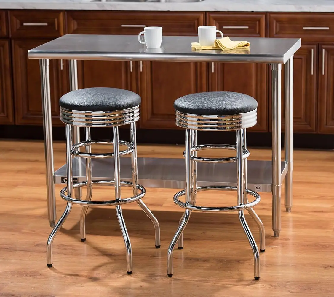 Heavy Duty 30-Inch Swivel Bar Stool for Kitchen Counter,Garage,Workshop,Shop stool Leather Seat with Metal Base Chrome bar stool