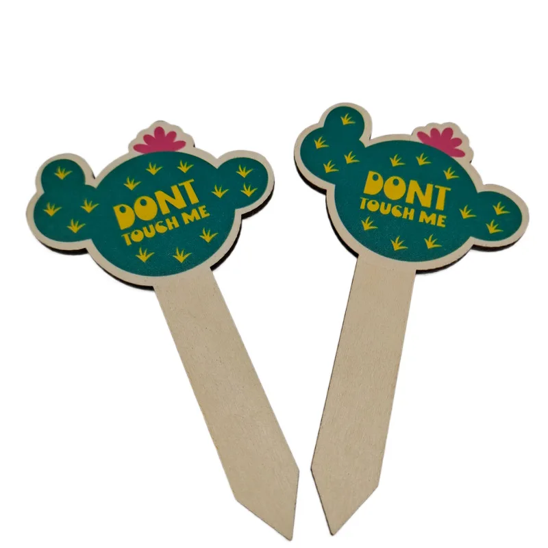 Folk Art Style Wooden Plant Markers Green Succulent Labels for Plants Plywood Decoration with Flower Theme