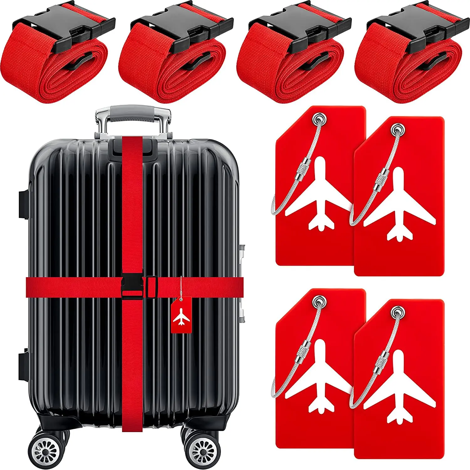 Adjustable Suitcase Belts Silicone Luggage Tags Travel Suitcase Tags 4 Pack Luggage Straps Set