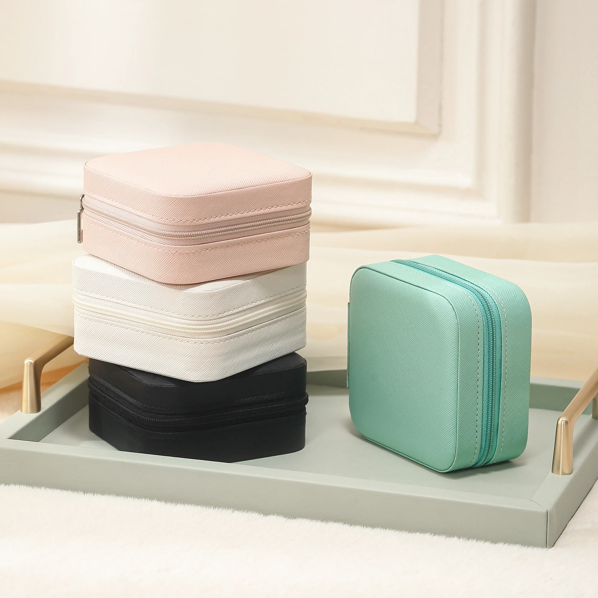 Wholesale Custom PU Leather Jewelry Box Organizer Joyero Travel Portable Small Jewellery Ring Earring Wedding Gift Case for Girl