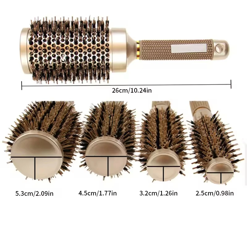 Factory Price Professional Custom Logo Heat Resistant Hairdressing Rolling Curly Round Hair Brush With Metal Base